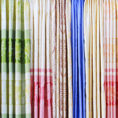 Displayed curtains samples in the shop