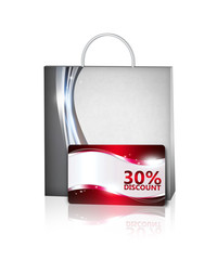 shopping bag and discount card isolated over white