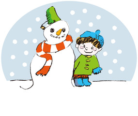 雪だるまと子供