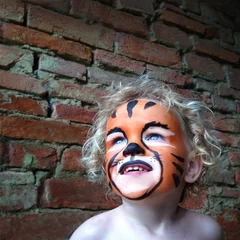 Zelfklevend Fotobehang little girl with painted tiger face © gmddl