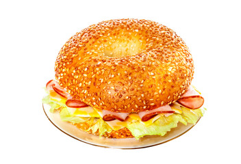 Ham and Cheese Bagel Sandwich on a Plate