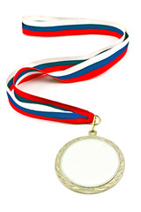 Silver medal with color stripes isolated on white