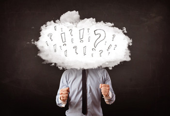 Business man cloud head with question and exclamation marks