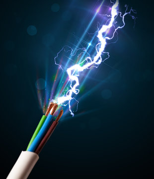 Electric cable with glowing electricity lightning