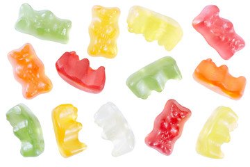 Gummy bears candies collection on white, clipping path
