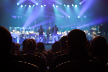 The audience at a concert on the background of the scene.