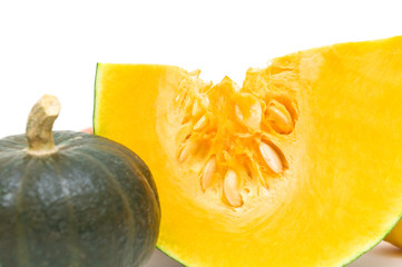 ripe pumpkin close-up on white background
