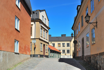 Fototapeta na wymiar Stockholm. Narrow street at Sodermalm