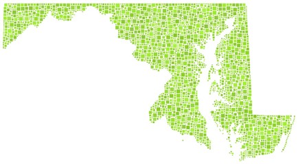 Decorative map of Maryland in a mosaic of green squares