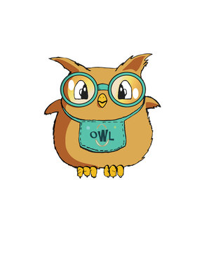 Sweet Owl chubby with blue glasses and bib