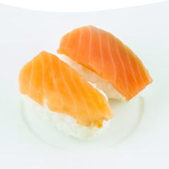 Japanese traditional cuisine salmon sushi on the plate