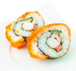 Delicious California rolls on dish