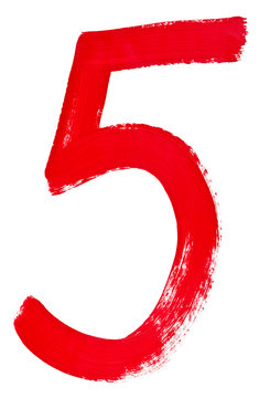 Red Arabic Numeral 5 Written By Hand