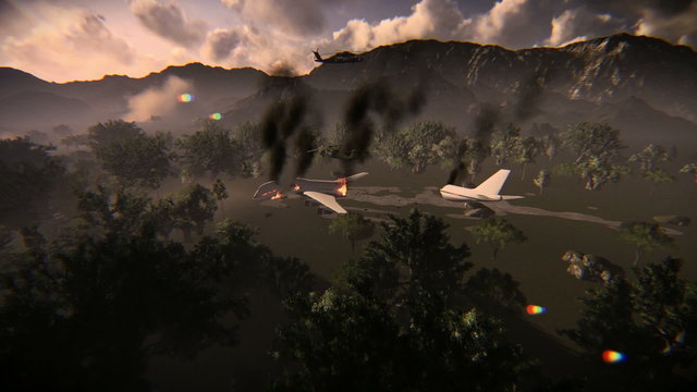 Plane crash in the mountains. Plane crashed and destroyed