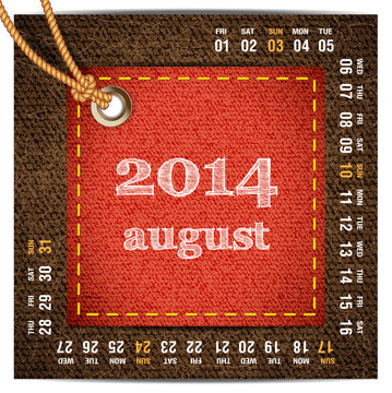 2014 year calendar stylized jeans. August