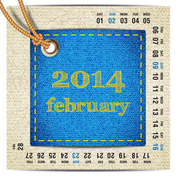 2014 year calendar stylized jeans. February
