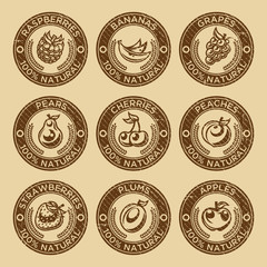 Set of fruits and berry rubber stamp icons