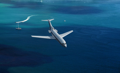 Fototapeta premium airplane flies over a sea