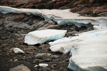 The ice-field in the tideway of the mountain river.