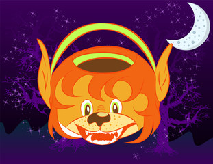 Fototapeta premium Little Wolf Lantern bag for candy on Halloween