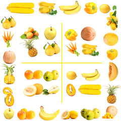 Collage of fruits and vegetables isolated on white