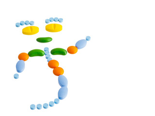 pills arranged to be cartoon character