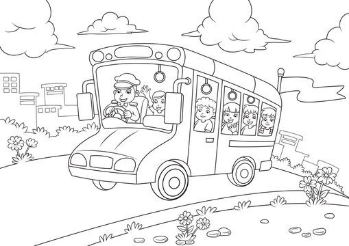school bus outline for coloring  book