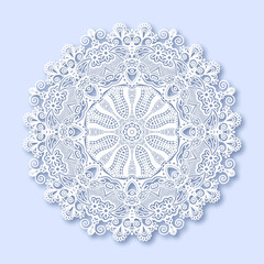 Circle lace ornament, round ornamental geometric doily pattern,