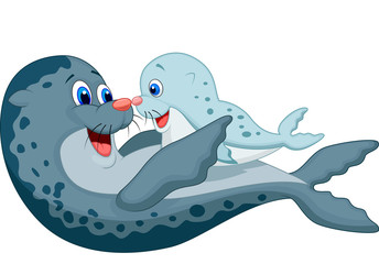Mother and baby seal cartoon