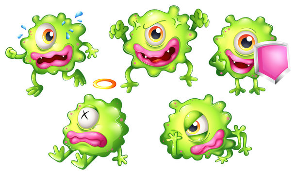 Different emotions of a green monster