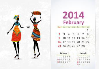 Naklejka na ściany i meble Ethnic Calendar 2014 february