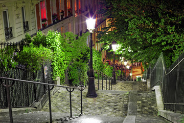Stairs on the way to the basilica Sacre-Coeur. Paris.