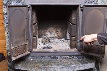 cleaning the fireplace