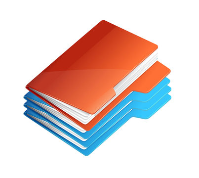 Four folders with paper. Folder stack