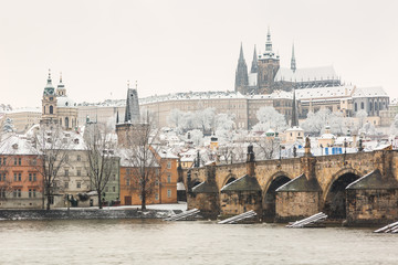 Snow Covered Charles Bridge in Prague