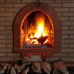 fire in fireplace