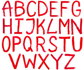 capital letters hand written by red paint