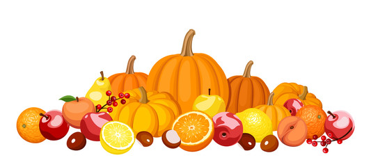 Autumn fruits and vegetables. Vector illustration.