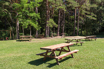 Picnic area in forest park in the Spanish Pyrenees