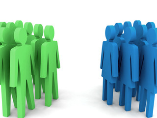 Groups of men and women. Concept 3D illustration.