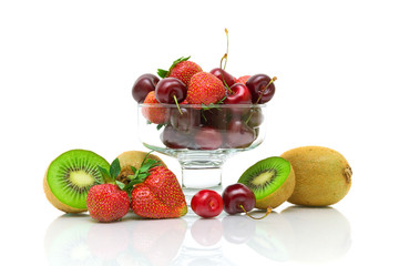 berries and fruits on white background. horizontal photo.