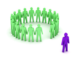 Stand out from the crowd. Unusual  person.