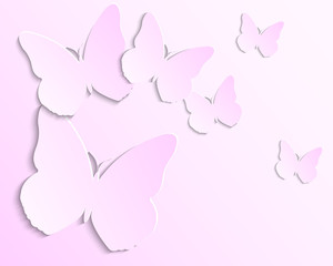 Pink background with paper butterflies