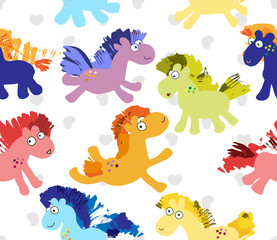 Cute cartoon horses seamless pattern