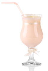 Tasty yogurt with marshmallows, isolated on white