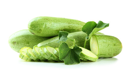 Sliced raw zucchini, isolated on white