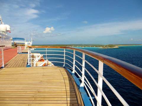 Deck and rail on a cruise ship