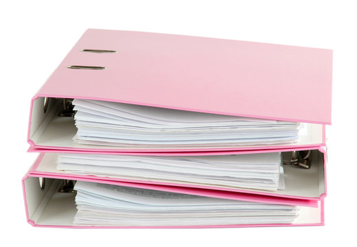 Pink folders, isolated on white
