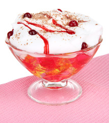 Tasty jelly on table on white background