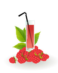Glass of raspberry juice on a white background